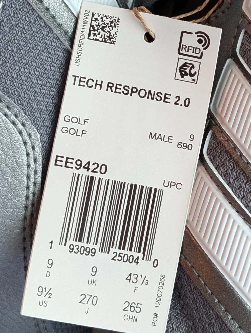 adidas Men’s Tech Response 2.0 Metallic Gray/White Golf Shoes (9.5 Wide)